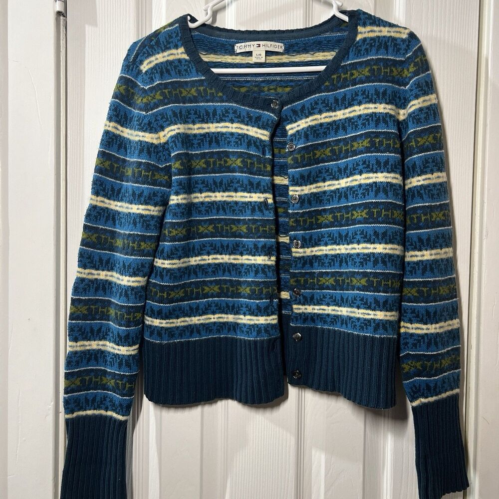 Vintage Tommy Hilfiger Knit Sweater Women’s Size L Blue Wool Angora Blend